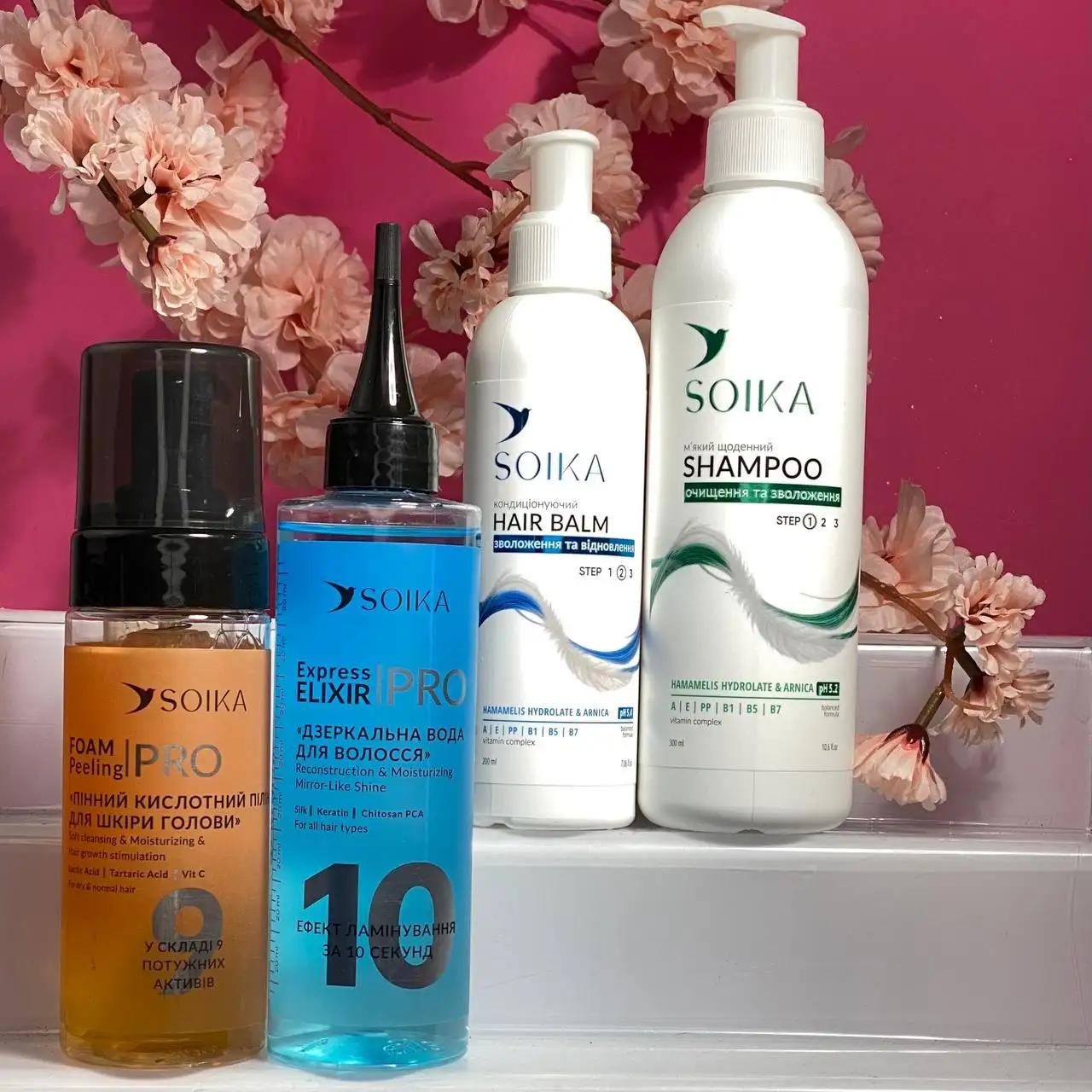 Набір для волосся Soika 4 в 1 (шампунь, кондиціонер, пілінг, дзеркальна вода) М'яке очищення та Зволоження - Зображення 1