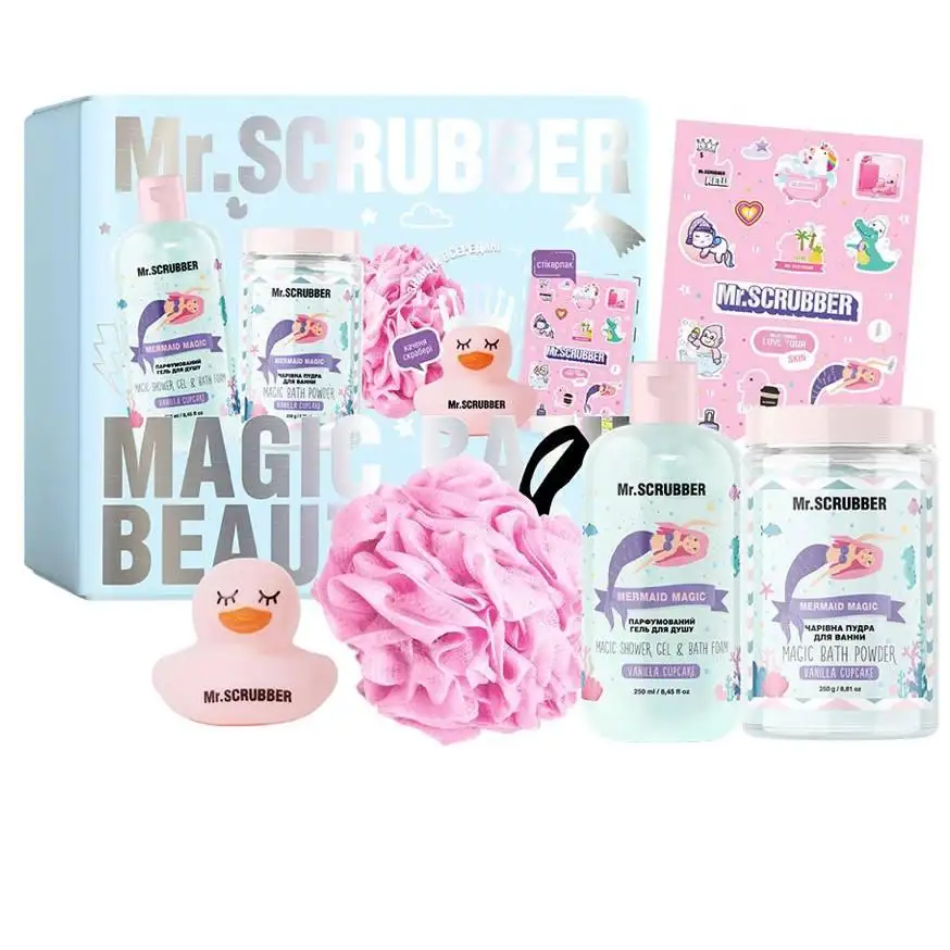 Подарунковий набір Vanilla Cupcake Mr.SCRUBBER (гель для душу, пудра для ванни, мочалка, каченя, стікерпак) - Зображення 1