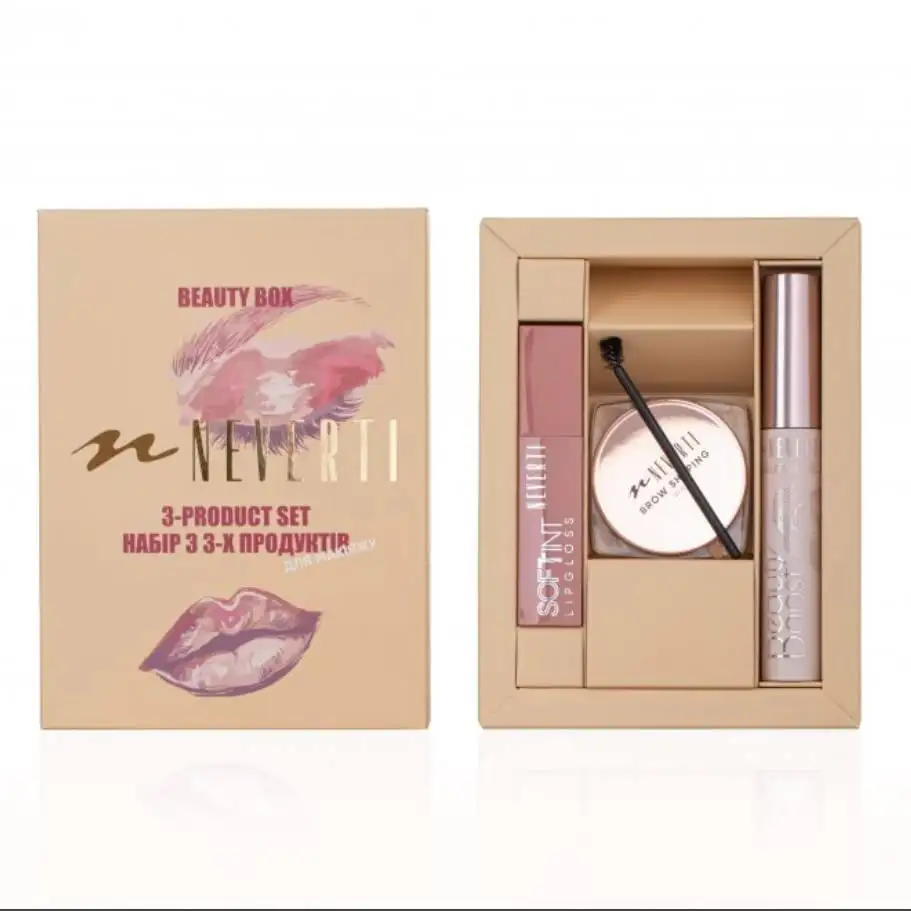 Подарунковий набір NEVERTI Beauty Box (блиск для губ, туш для вій, віск для брів) NP2028 - Зображення 1